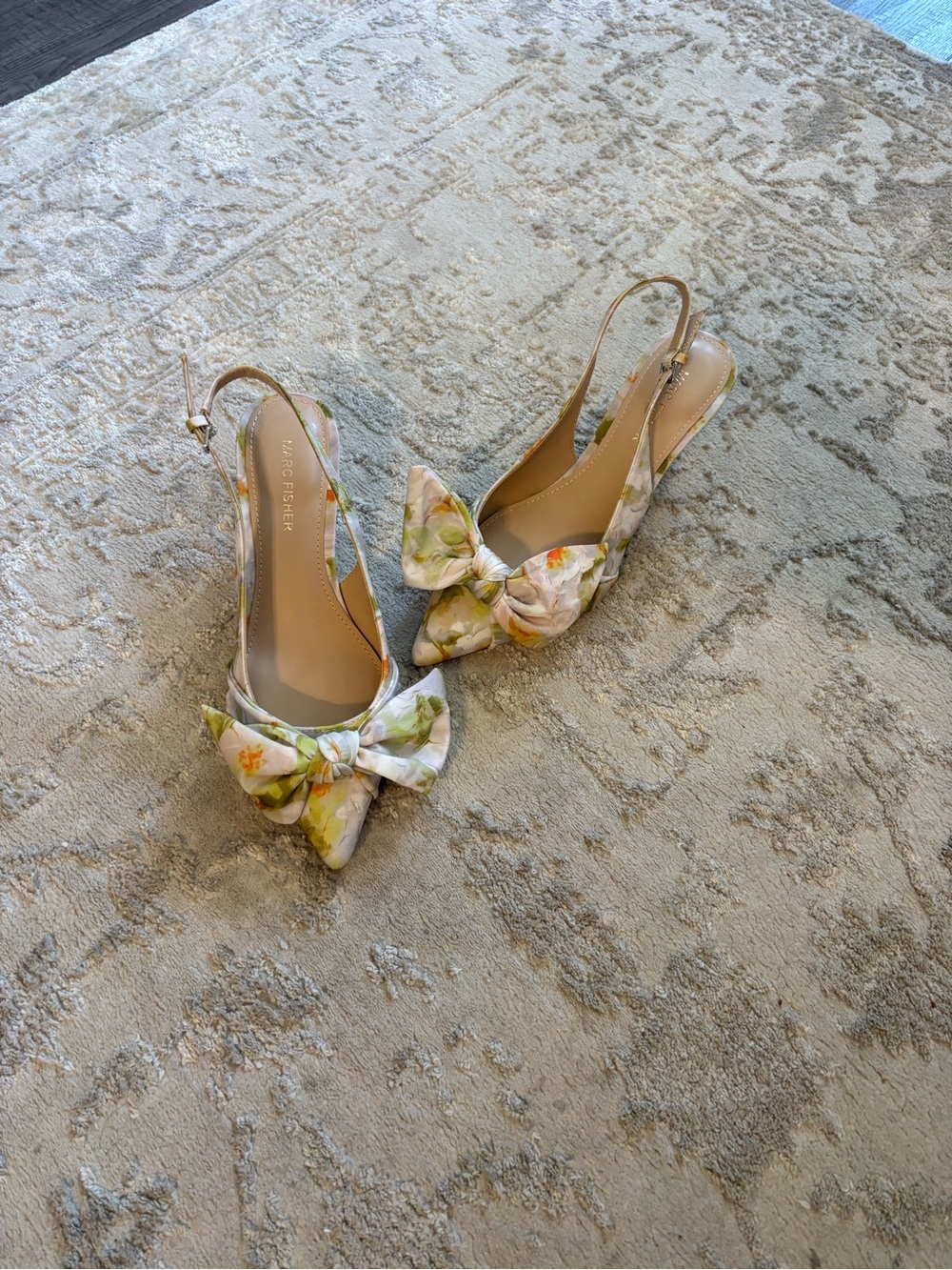 Marc Fisher Floral Pointed Toe Slingback Heels - White and Yellow